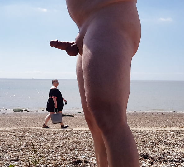 Chubby white masturbate cock on beach