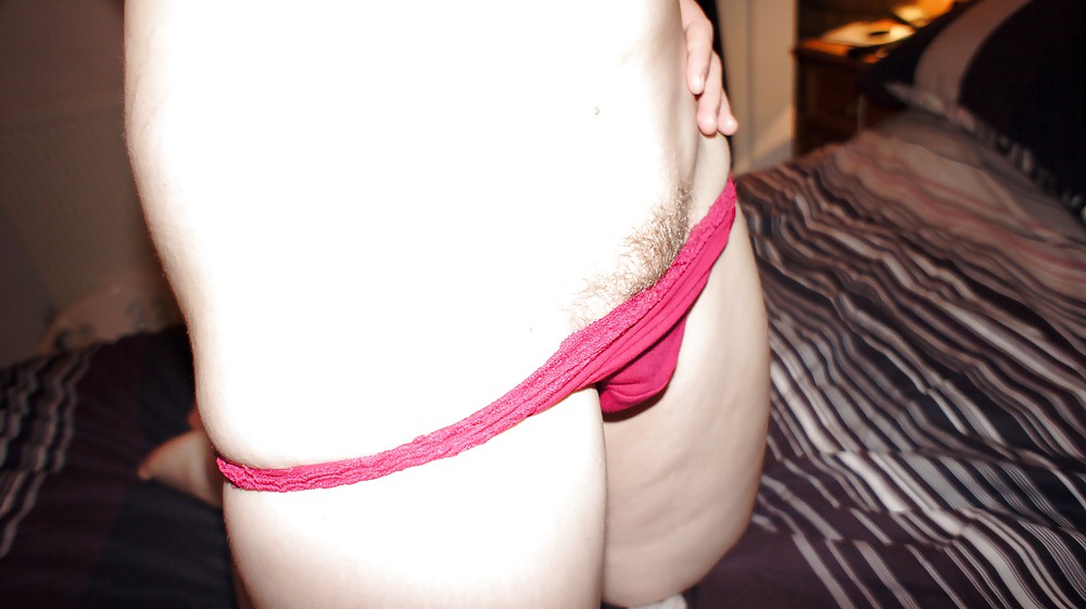 Free 7 - GF red panties, showing pussy photos