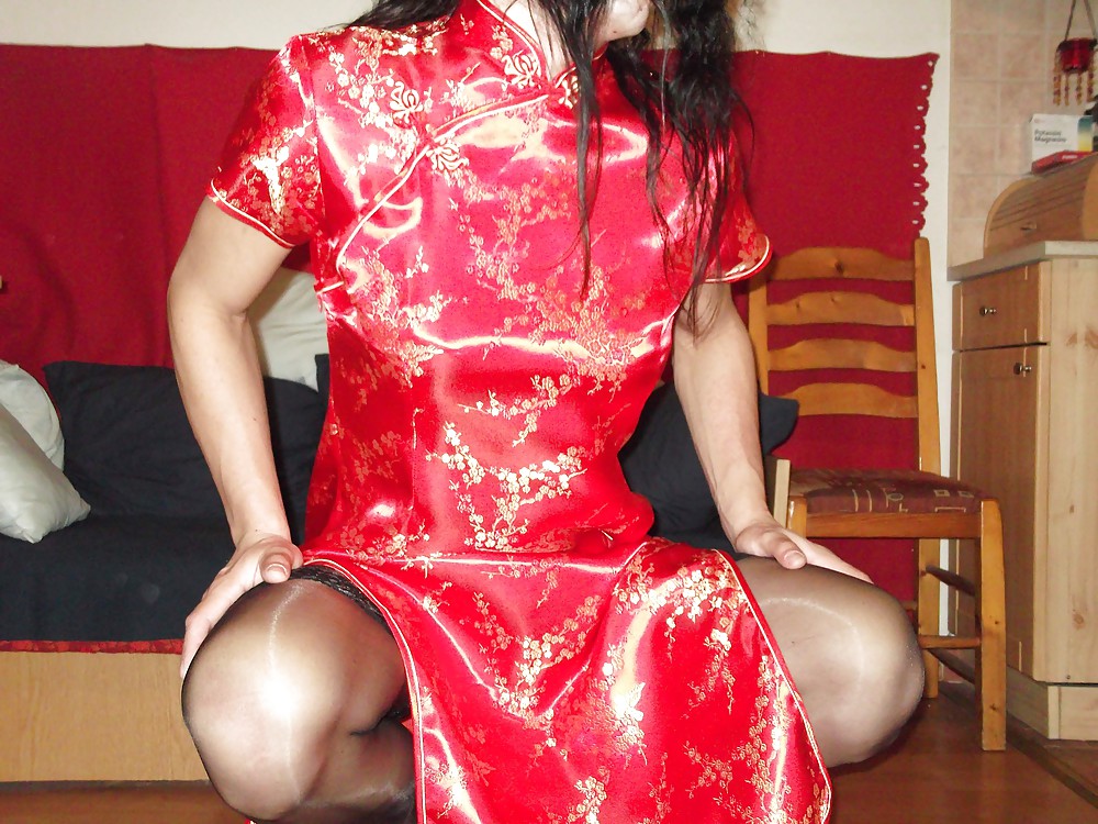 Free Red satin (silk) chinese dress - cheongsam (qipao) photos