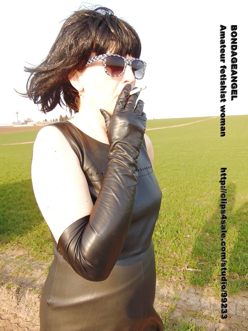 Free Smoking in leather opera gloves photos