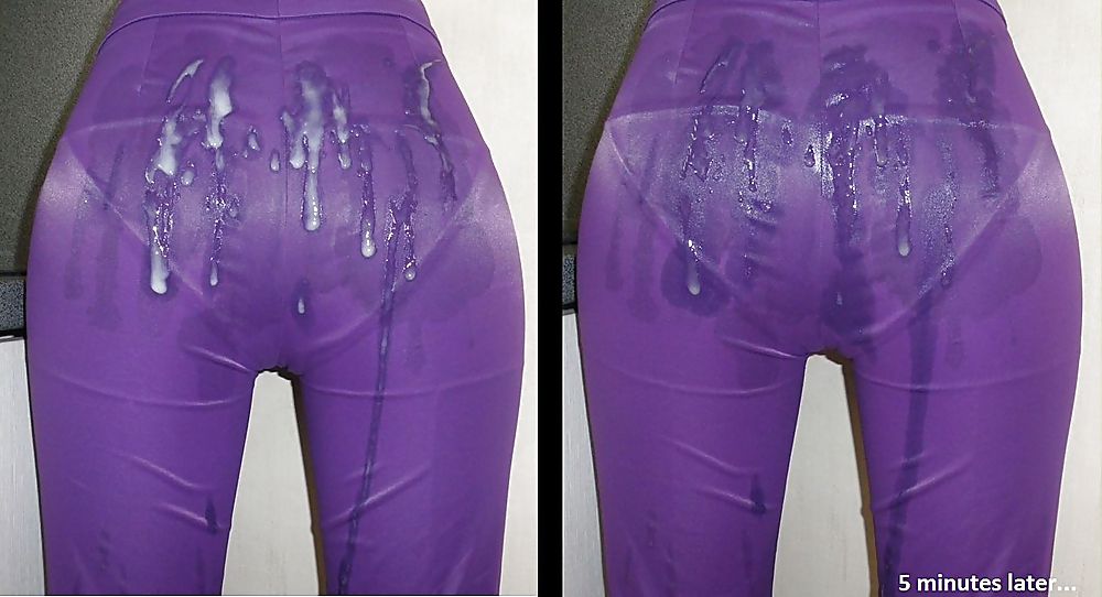 Free Third cum load on back of shiny purple pants photos
