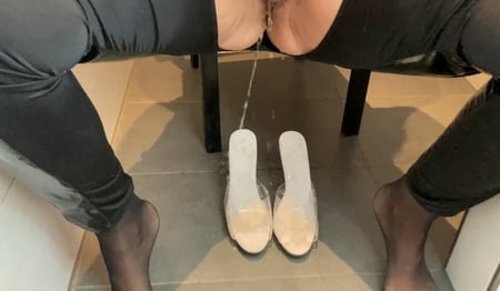 clear high heel mules pissing         