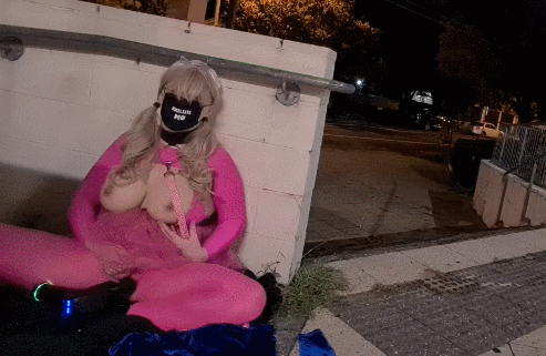 Pink leashed sissy in public #24