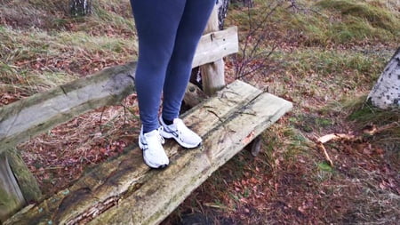 naked on bench in winter titslapping         