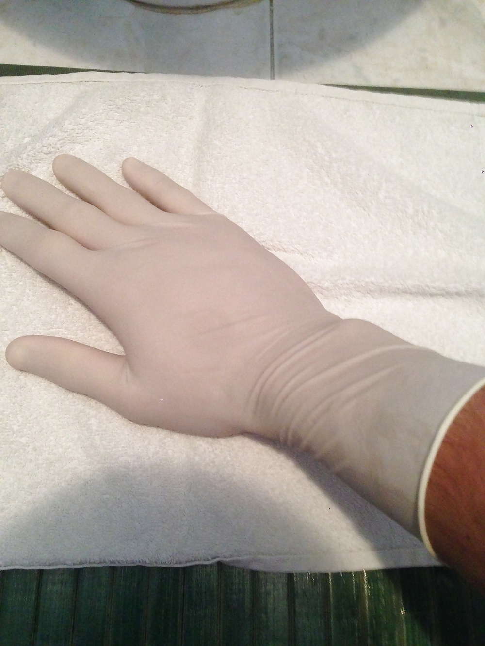 Blonde Masturbating Leather Gloves