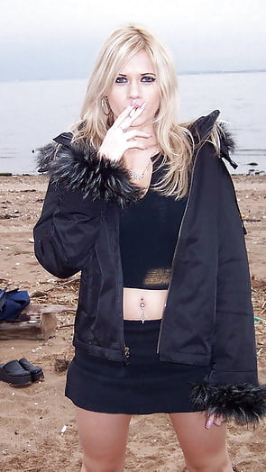 Free Ann Angel smoking Newport at beach photos