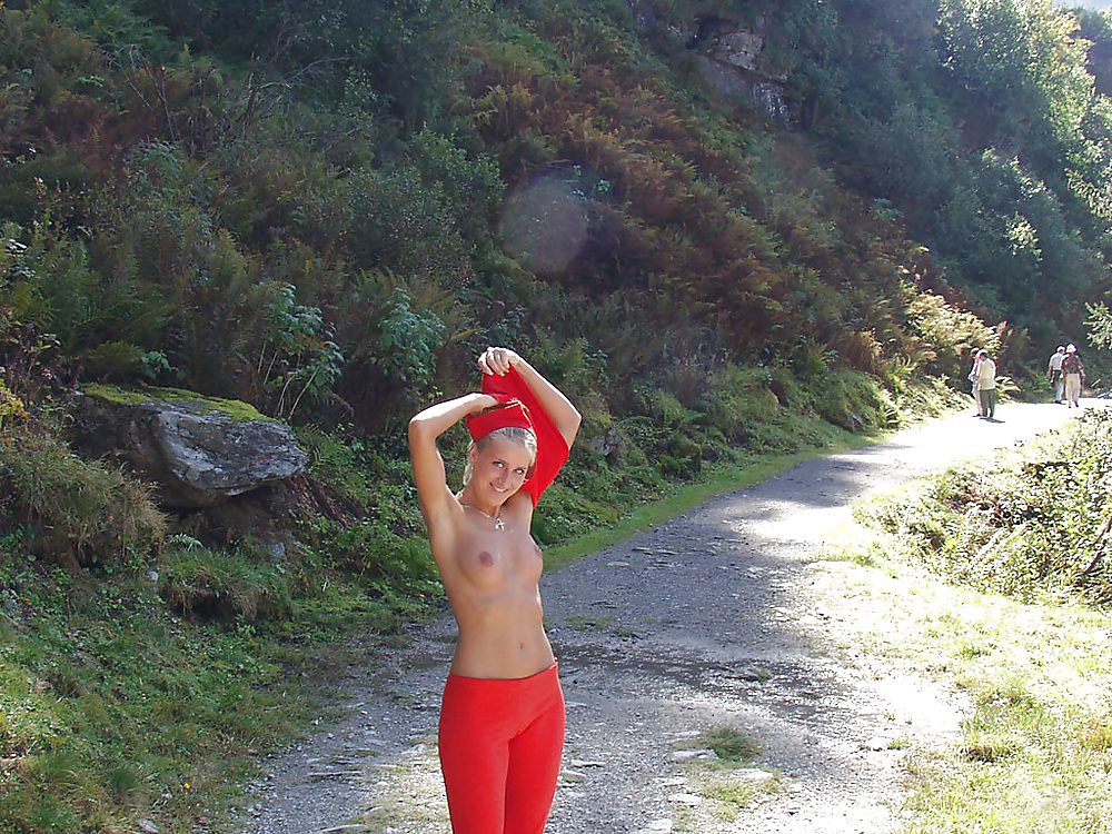 Free Sexy German Blonde Amateur Bitch exposed in the Mountains photos