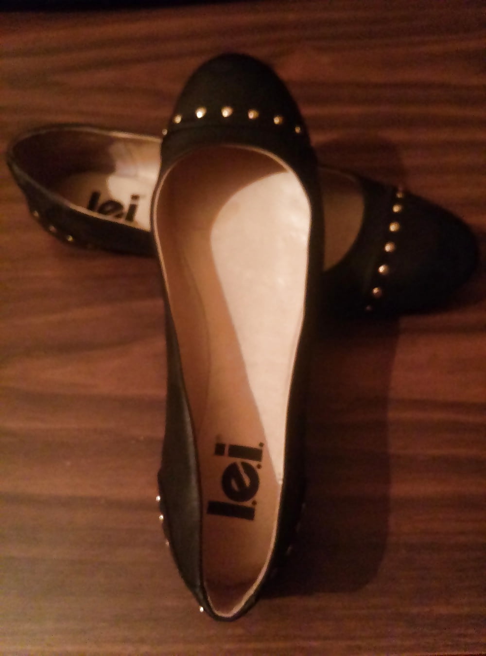 Free L.E.I. Black Ballet Flats with Gold Studs Accents photos