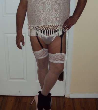 Sissy dolled up in Garters Stocking