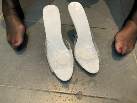 clear high heel mules pissing         