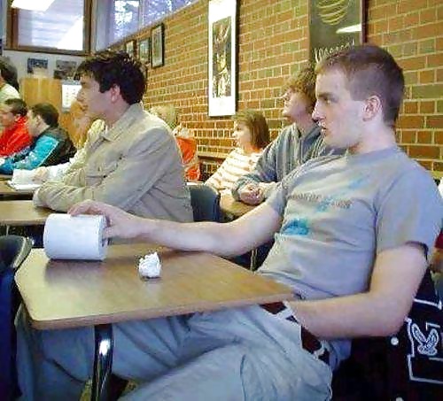 Jerk off in classroom with friends.