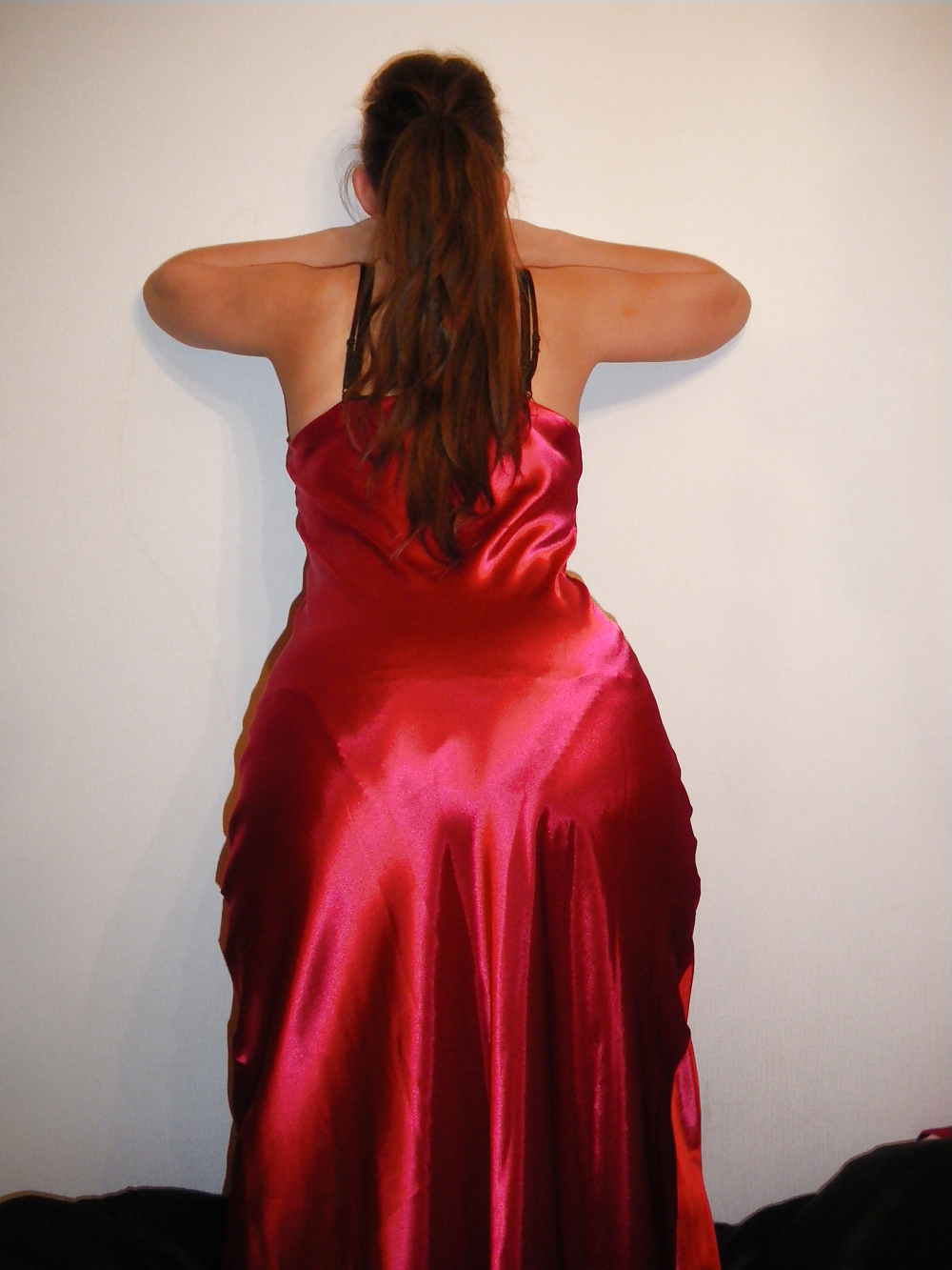 Free My new red satin nightdress, panties silky liquid photos