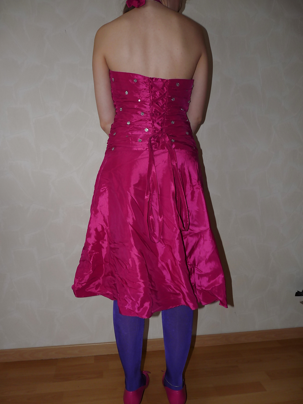 Free Wifes pink silk satin shiny barbie dress photos