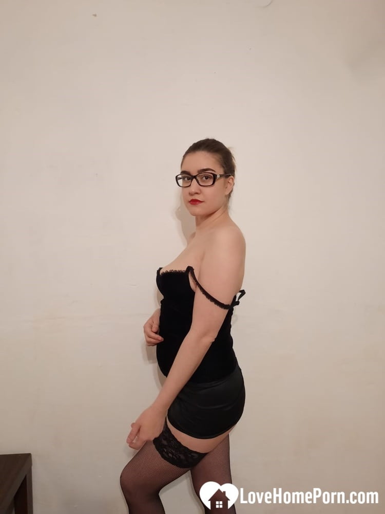 Beautiful college girl teasing in black stockings - 39 Photos 