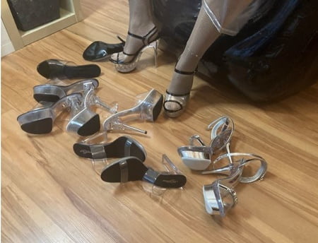 clear high heels and clear pvc fetish         
