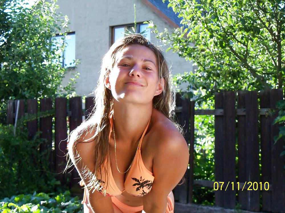 Free Cute Blonde Teen outside in the Garden photos