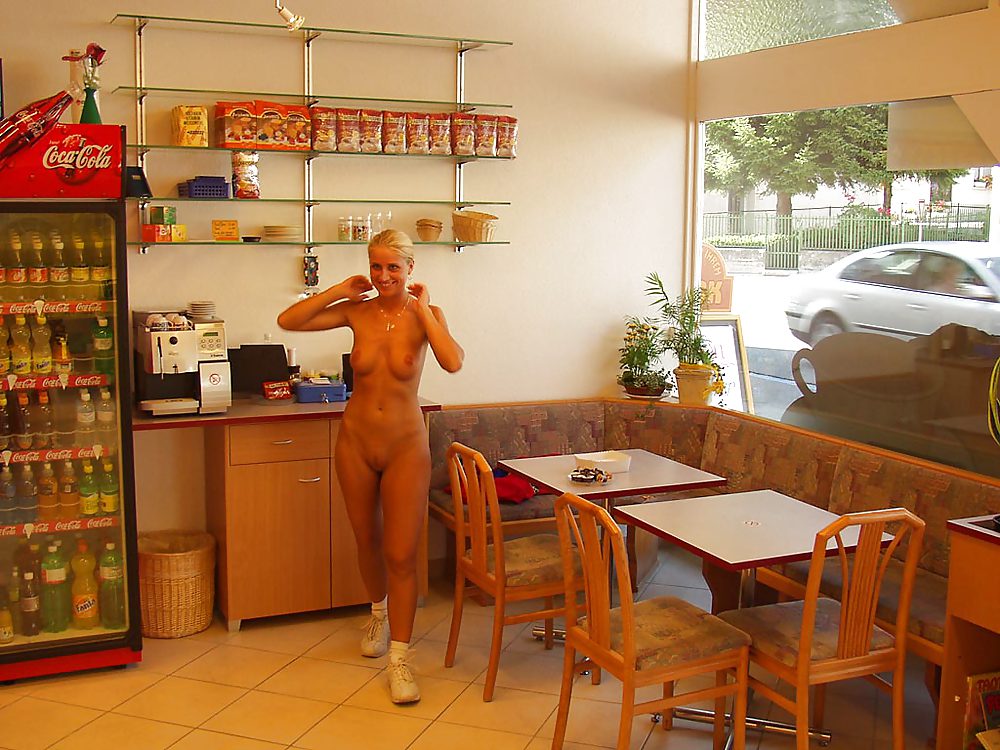 Free Hot Blonde German Amateur bitch exposed in a bakery photos