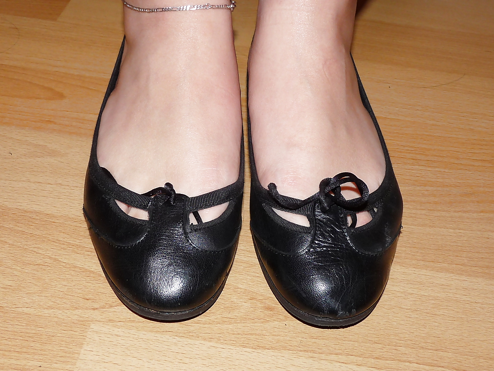 Free wifes sexy black leather ballerina ballet flats shoes photos