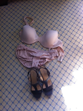 36D bra, panties, shoes..