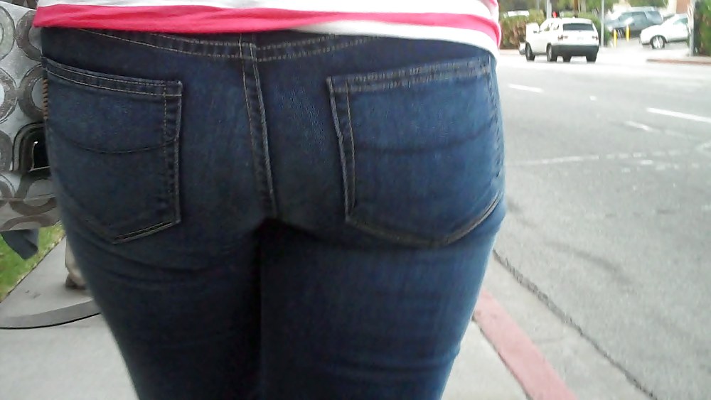 Free Following behind her nice butt & ass in jeans photos